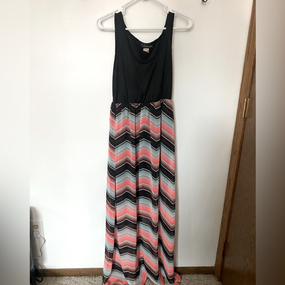 French Atmosphere Large Black, Pink, Blue, White Maxi Dress with Sheer Overlay
